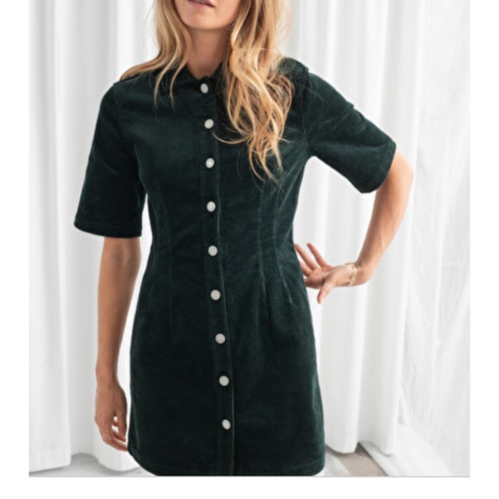 & Other Stories Forest Green Corduroy Mini Dress